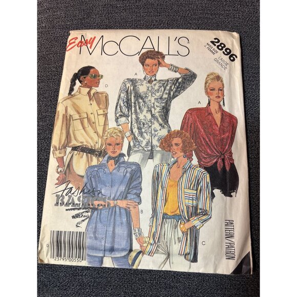 Easy McCalls 2896 Vintage Sewing Pattern Miss Size Large Button-Up Shirts & Jack - Picture 5 of 5